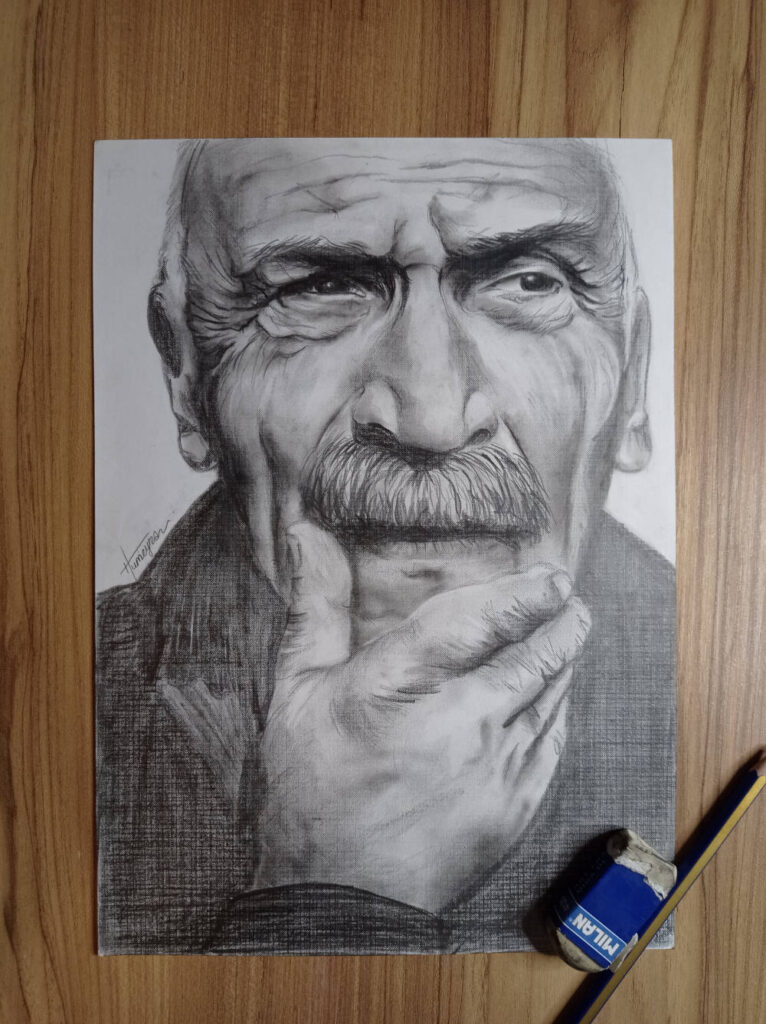 Charcoal Portrait of Tuncel Kurtiz