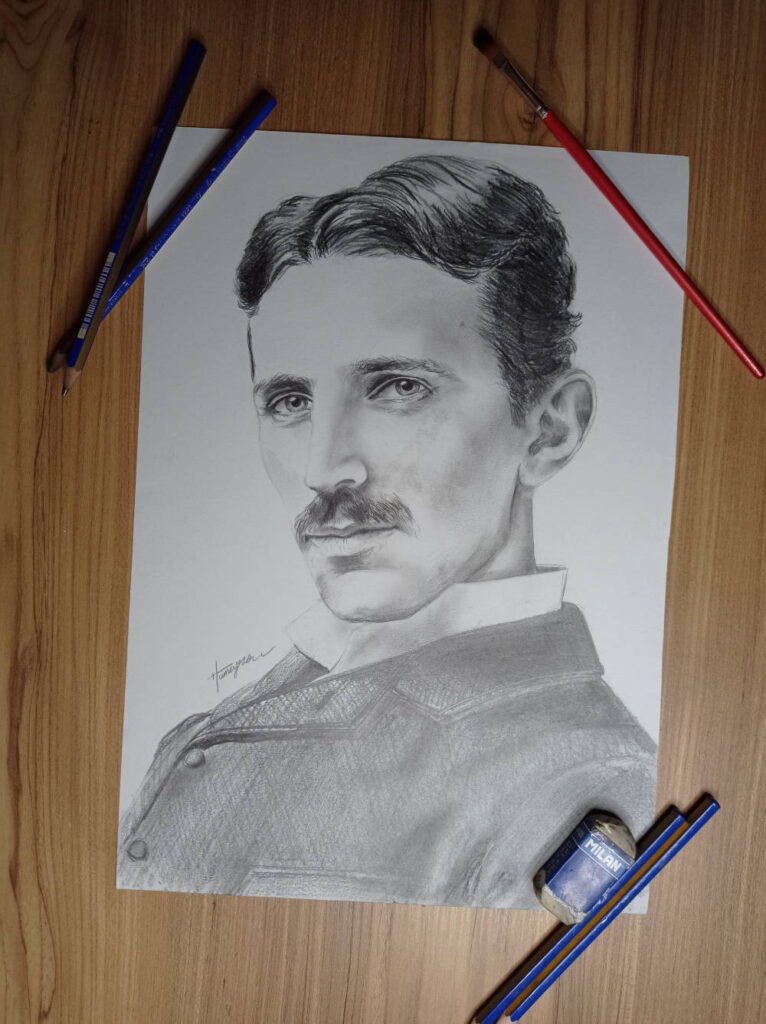 Charcoal Portrait of Nikola Tesla